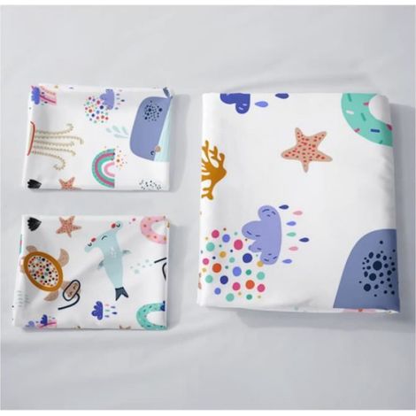 Parure de lit - Enfant - Imprimé Vie Marine - 140x200 cm - 1 housse de couette - 1 taie d'oreiller (1/4)