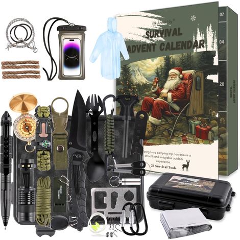 Calendrier de l'Avent Survie pour Adultes-Calendrier de l'Avent pour Ados Cadeaux Surprises de Noël pour Aventures en Plein Air (1/5)