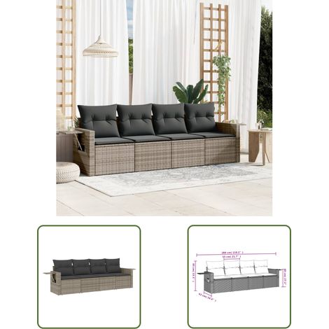 The Living Store 4-tlg. Garten-Sofagarnitur mit Kissen Grau Poly Rattan - Gartenmöbel - Rattan Möbel - Outdoor Möbel - Lounge Set - Sofas (1/3)