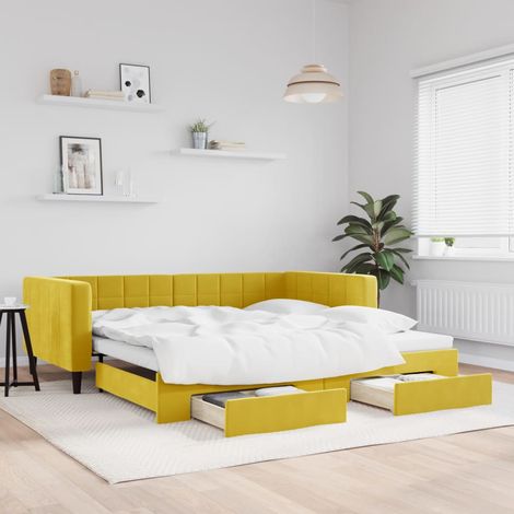 Tagesbett Ausziehbar mit Schubladen Gelb 100x200 cm Samt vidaXL