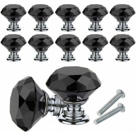 Bouton de Meuble Cristal, 10Pcs Poignées de Bouton en Cristal de Diamant, 30mm Bouton de Porte Meuble Tiroir Placard avec Vis pour Accueil Bureau, Commode, Cuisine et plus (Noir) (1/5)