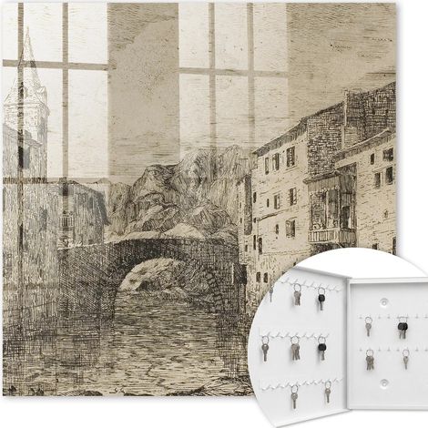Armoire à clés - (30 cm x 30 cm) - Boîte à clés murale - Coffret de rangement pour clés - Couleur blanche - Ouverture vers la gauche - Pour maison et bureau - atmosphère ancienne (1/5)