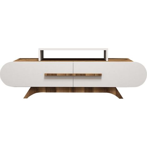 Mueble de TV 2 puertas decorado nogal y blanco L145 cm - Rosa (1/5)