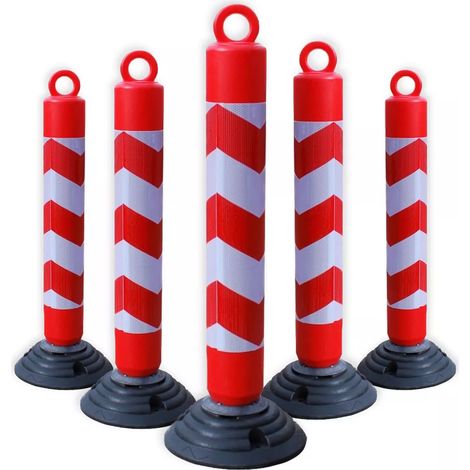 Pack 5 bornes de protection flexibles et amovibles anti-stationnement plastique - œillet et bandes réfléchissantes (1/5)