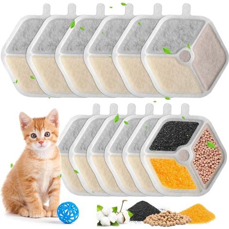Katzenbrunnenfilter - Packung mit 12 ultraleisen, kabellosen Edelstahlfiltern für 4-Liter-Trinkbrunnen (135 fl oz), vierfaches Filtersystem. (1/4)