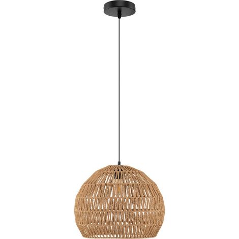 Lampe suspendue bohème abat-jour 43 x 34 cm hauteur réglable ambiance chaleureuse style naturel en papier marron