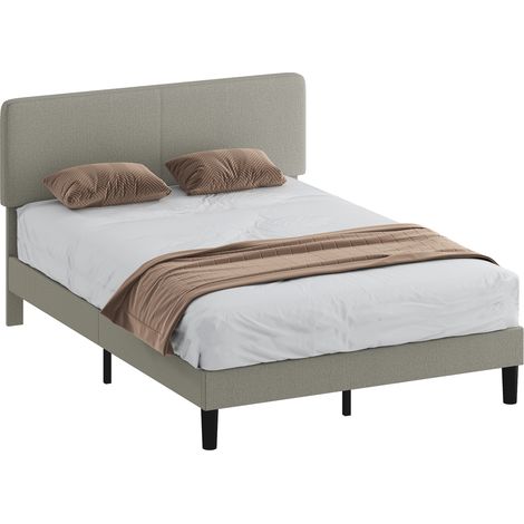 Cadre lit double gris velours côtelé 140x190 cm avec sommier lattes bois et tête réglable, lit capitonné moderne (1/5)
