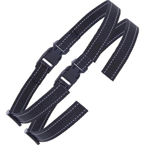 Lot de 2 sangles de rechange réglables pour chien - 62,5 x 2,2 à 2,8 cm - En nylon durable - Noir - Avec boucle - Pour promenades nocturnes, camping, randonnée