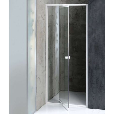 Aqualine Amico - Porta a soffietto per doccia 104-122x185 cm, vetro trasparente/bianco G100