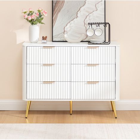 6-Schubladen-Kommode aus MDF 105x40x80 cm mit Soft-Close, weiß HAVRYA (1/5)