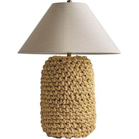 Lampe de table tissu beige et pied corde tressée Badig (1/3)