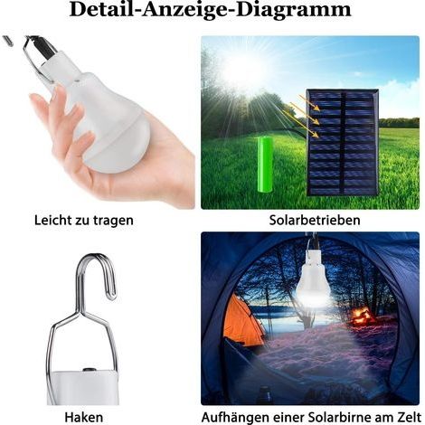 Solar-Campinglampe, tragbare Zeltlampe mit Haken, Notfall-Glühbirnenset, wasserdichte Campinglampe für Abenteuer, Jagd und Stromausfall (1/4)