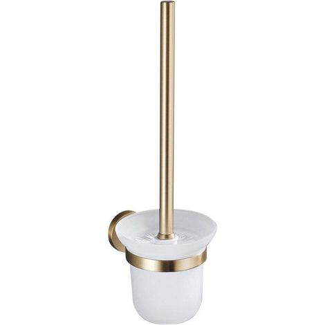 FugaFlow Eccelente Ensemble d’accessoires WC 3 pièces - porte-rouleau sans couvercle - brosse WC - crochet à serviette simple rond - Laiton brossé PVD