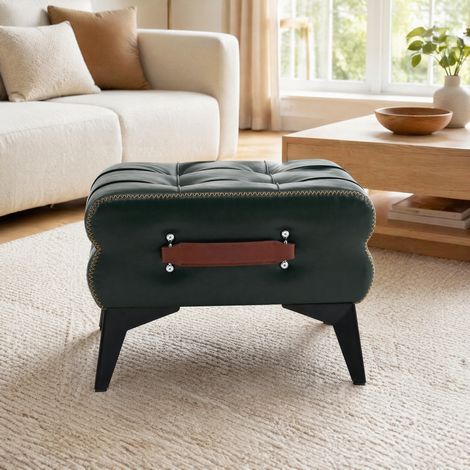 Taburete reposapiés portátil de PU verde, con asa y patas de acero, 43 x 33 x 30 cm DESVIAE (1/5)