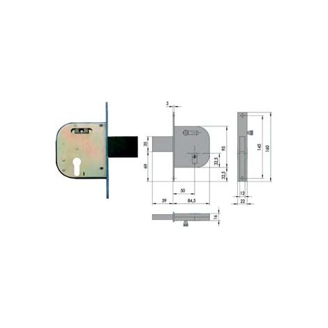 SERRATURA INFILARE PER CANCELLI CATENACCIO E SCROCCO CON NOTTOL. 42032- - mm.50 DX-SX (42032500) - 2 pezzi CISA