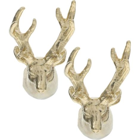 Lot de 2 poignées meuble en forme tête cerf, finition cuivre (1/5)
