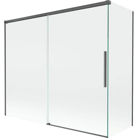 Mexen Rox paratia per vasca da bagno a 2 ante scorrevole 180 + 80 x 150 cm, trasparente, grigio canna di fucile spazzolato - 8C