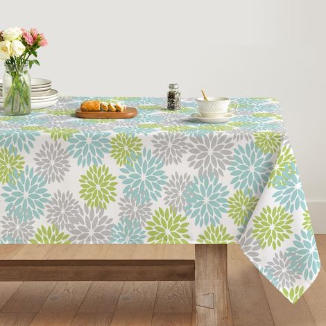 Tischdecke Blumenmuster Grün/Grau/Türkis 140x200 cm Rechteckig, Fleckschutz