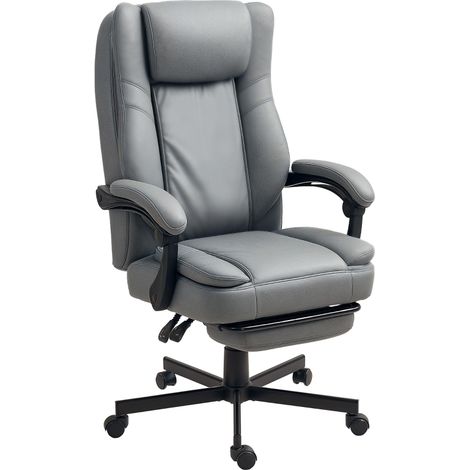 Bürostuhl mit Massagefunktion, Ergonomischer Schreibtischstuhl mit Liegefunktion, Höhenverstellbarer Drehstuhl mit Fußstütze, Grau (1/5)