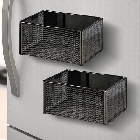Etagere Magnetique, pour Réfrigérateur Lot de 2 Noir Étagère Frigo sans Percage Support Épices Cuisine Rangement Frigo Métal Aimanté pour Bocaux Condi