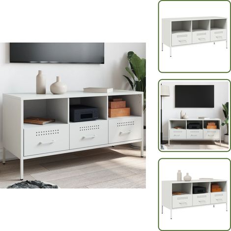 The Living Store TV-Schrank Weiß 100,5x39x50,5 cm Stahl - Industriestyl - TV-Schrank - Metallregal - Aufbewahrungsschrank - Wohnzimmerschrank (1/5)
