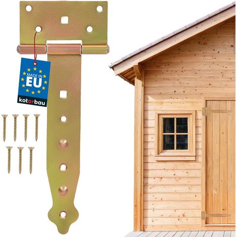 KOTARBAU® Charnière Porte Lourde - en T - Acier Galvanisé - 200 mm - Doré - Gond Portail - Charnière Portail - Penture pour Porte Bois