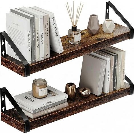 Étagère Murale, Étagère Suspendue, Lot de 2, Tablette, 2 Options de Montage, 60 Cm, pour Salon, Cuisine, Bureau, Salle de Bains, Brun Vintage (1/5)