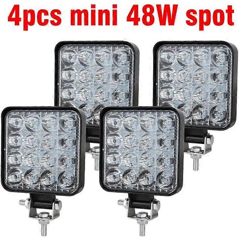 Projecteur de travail OKEEN 27W 16 LED pour voiture, tracteur, bateau, camion, 4x4, SUV, quad, tout-terrain, LED 3030, antibrouillard, phare, projecteur, 12V/24V, 4 mini projecteurs 48W (1/5)