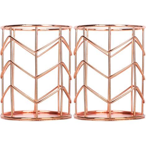 Lot de 2 porte-stylos ronds, panier de rangement de bureau en métal doré rose, boîte de rangement pour maquillage (1/5)