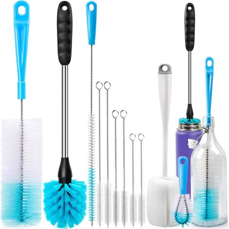 Set di 11 spazzole per bottiglie con manico lungo, kit da laboratorio per la pulizia di tubi e tazze, ideale per la pulizia di decanter per birra e vino a bocca stretta, tubi, coperchi, coperchi per l