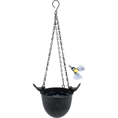 Metall Vogel Wassertränke zum Hängen grau - 15 cm - Vogelbad mit Kette zum Aufhängen