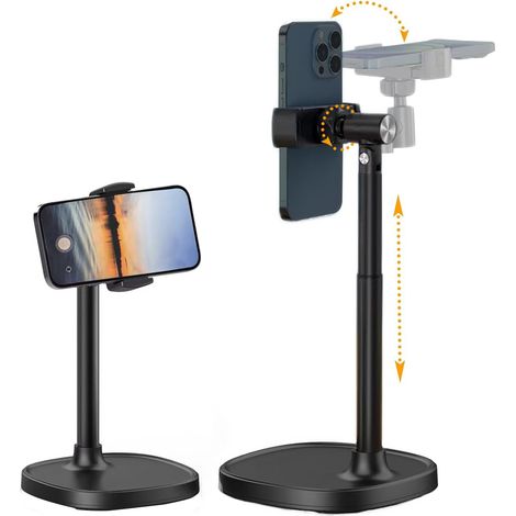 Support de téléphone de bureau portable, rotation 360° réglable pour photographie et vidéographie en direct, noir. (1/5)