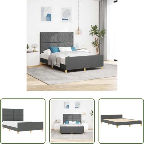 vidaXL Stoffbett - Bettgestell mit Kopfteil Dunkelgrau 160 x 200 cm Stoff (1/5)