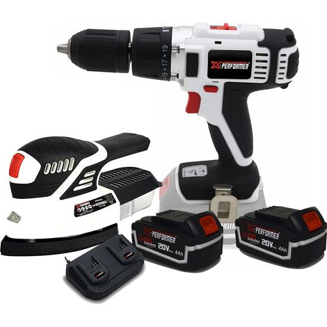 Perceuse visseuse - X-Performer XP2CID20LI - Mandrin Auto - Ponceuse triangulaire - 2 Batteries 4 Ah et double chargeur