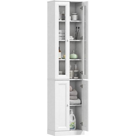 Meuble de salle de bain - HOMCOM - 6 niveaux - 4 portes à fermeture douce et étagères réglables - bois - 38x26x160cm - blanc