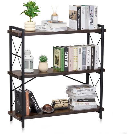 Mophorn Bücherregal aus Metall, 3-stöckiges Bücherregal im industriellen Stil, freistehendes rustikales Vintage-Regal mit offenen Regalen, für Wohnzimmer, Schlafzimmer und Büro, Stahlrahmen, schwarz