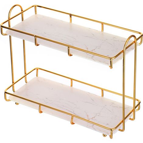 Etagère Cosmétique - 2 Niveaux - Métal Doré - Pour Salle De Bain Et Table De Toilette - 1 Pièce (1/5)