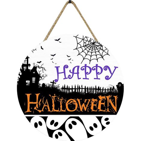 Panneau Porte Halloween - Panneau En Bois Rond 30 X 30 Cm - Pour Porte D'Entrée Balcon Cheminée Mur - 1 Pièce (1/5)