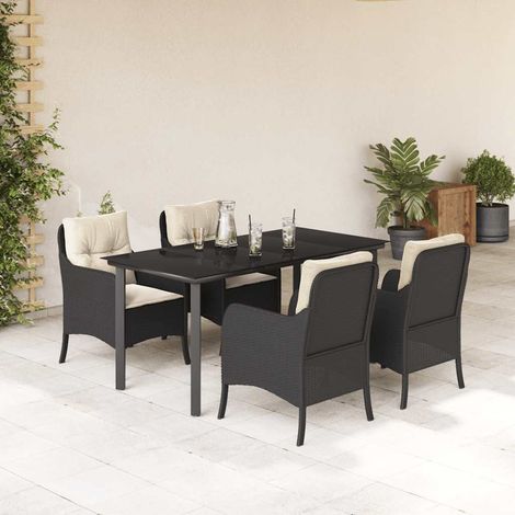 vidaXL Set de muebles jardín 5 pzas con cojines ratán sintético negro (1/5)
