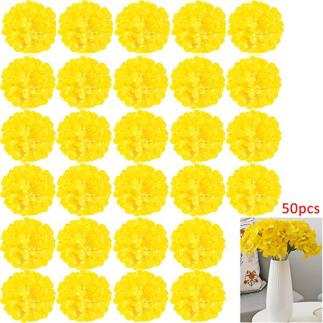 Lot de 50 hortensias jaunes Fleurs artificielles réalistes artificiels avec tiges pour bouquets de mariage et décoration intérieure (1/5)