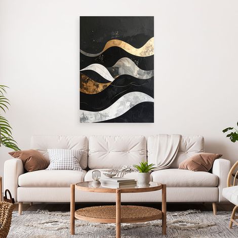 Wandbild Geometrische Abstraktion goldener schwarzer Glamour Stil mit Wellen 40x60 (1/4)