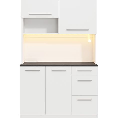 Buffet de salle à manger blanc avec rangement multi-niveaux et ports USB, 120×40×180 cm (1/5)