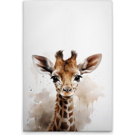 Leinwandbild Baby Giraffe Kinderzimmer M1-No.51887 - Kunstdruck auf Leinwand in Weiß Braun - Wandbild 30 x 45 cm