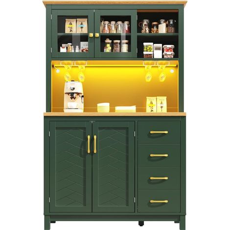 Buffetschrank mit LED-Beleuchtung, 4 Türen, Grün, 105.5x40x180cm (1/5)