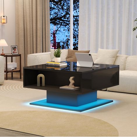 Mesa salon elevable con almacenaje y LED negra OKMYHOME (1/5)