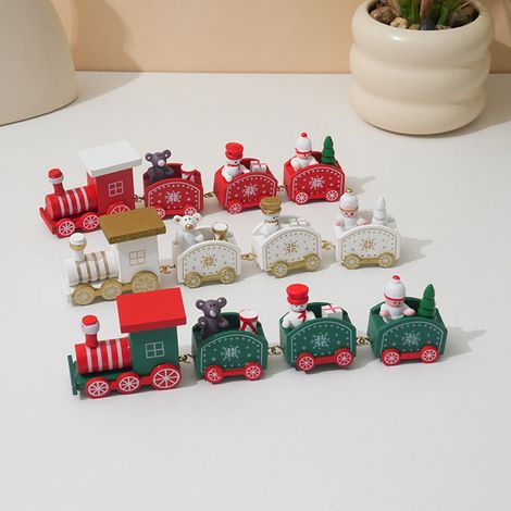 Train De Noël En Bois - Décoration De Table Pour Fêtes - Locomotive + 3 Wagons - 20 cm X 6 cm X 2,5 cm - Lot De 4 Pièces (1/5)
