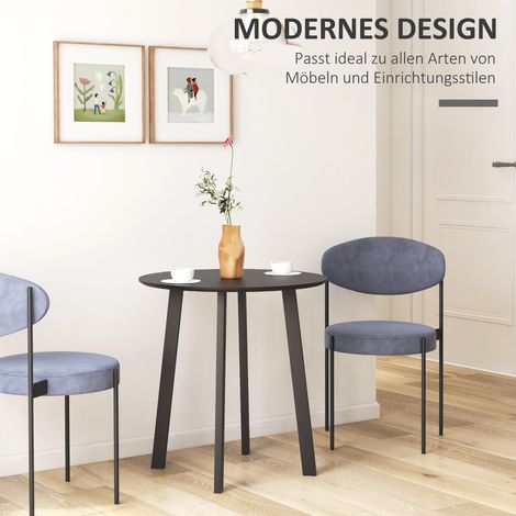 Table ronde repas 2 personnes, plateau blanc, piètement métal noir avec patins, Ø 72 x H 75 cm (1/4)