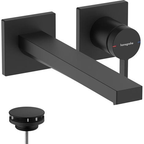 Mitigeur lavabo encastré avec garniture de vidage, Robinet de salle de bain avec longueur sous bec 22,5 cm, économie d'eau, Noir mat, 73051670 (1/5)