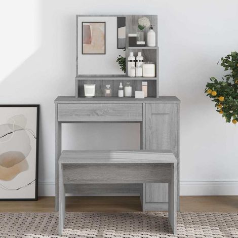 vidaXL Tocador con espejo color gris sonoma 86,5x35x136 cm (1/5)