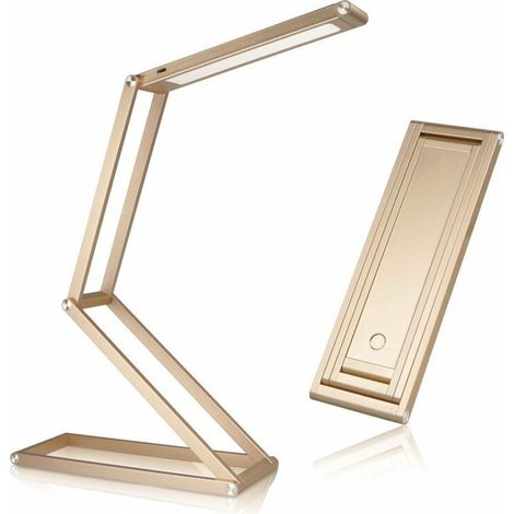 SABIR Lampe de Bureau LED, Lampe de Table Soin des Yeux avec Rechargeable USB Sans Fil, Lampe de Bureau de Lecture 3 Modes de Chevet Portable Pliable pour Chambre Bureau Camping Collège (or) (1/5)